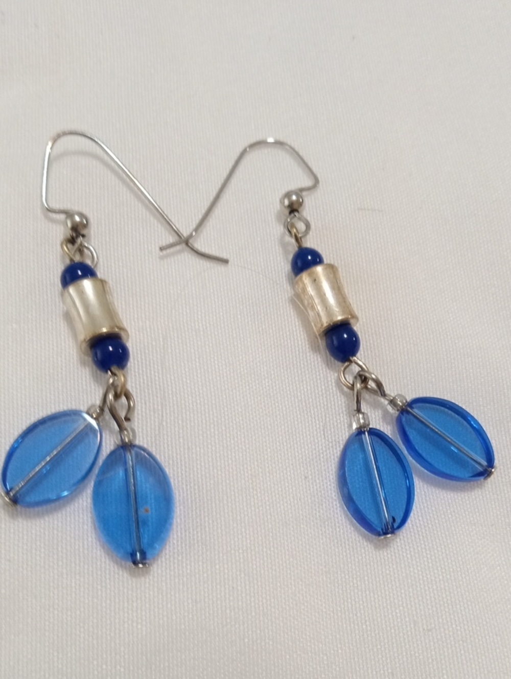 Blue Bead Drop Earrings - Silver Accent